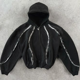 Hearujoy Y2K Garden Zip Up Hoodie Creative Stripe Structure Stitching Streetwear Retro Goth Unisex Oversized Casual High Street Pullover